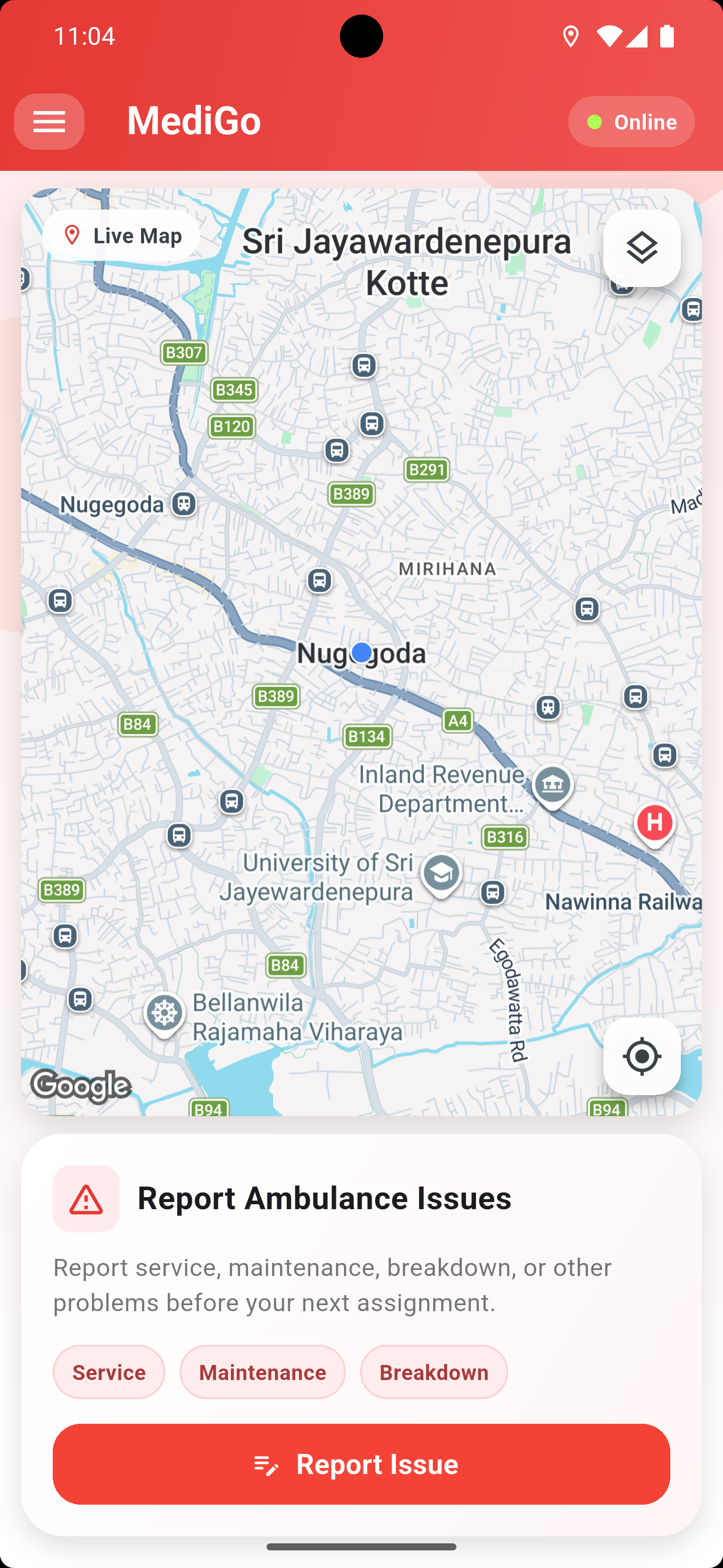 Driver app home screen